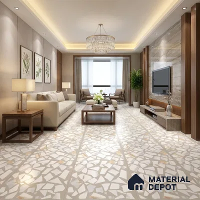 Terrazzo Floor & Wall Tile TL 06085 Trioti Bianco 4 ft x 2 ft Vitrified Matte Finish - 9 mm | 4 Random Design | Suitable For Living Room, Bedroom, Bathroom, Kitchen