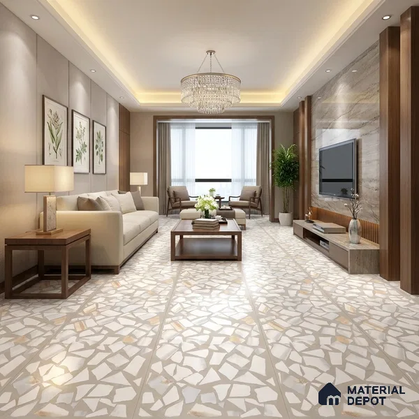Terrazzo Floor & Wall Tile TL 06085 Trioti Bianco 4 ft x 2 ft Vitrified Matte Finish - 9 mm | 4 Random Design | Suitable For Living Room, Bedroom, Bathroom, Kitchen