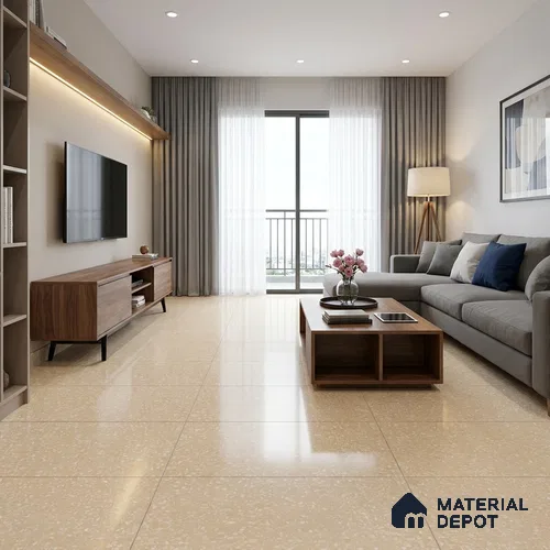 Terrazzo Floor & Wall Tile TL 06086 B Terrazzo Crema 4 ft x 2 ft Vitrified Matte Finish - 9 mm | 4 Random Design | Suitable For Living Room, Bedroom, Bathroom, Kitchen