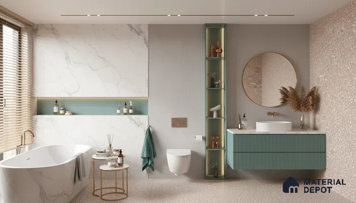 Terrazzo Floor & Wall Tile TL 06086 Terrazzo Taupe 4 ft x 2 ft Vitrified Matte Finish - 9 mm | 4 Random Design | Suitable For Living Room, Bedroom, Bathroom, Kitchen