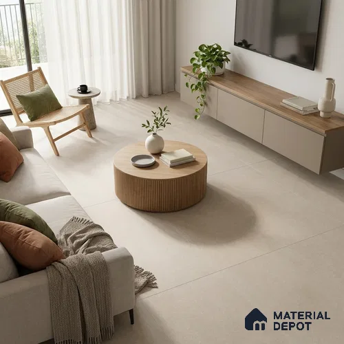 Cement Wall & Floor Tile TL 06087 Taupe Beige 4 ft x 2 ft Matte Finish Vitrified Tile - 9 mm | 6 Random Design | Suitable For Living Room, Hall, Bedroom
