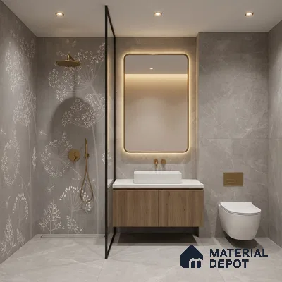 Floral Wall Tile TL 06088 B Concrete Checks Decor 4 ft x 2 ft Vitrified Matte Finish - 9 mm | Suitable For Living Room, Bedroom, Bathroom, Dining (Sample)