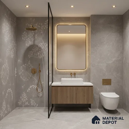 Floral Wall Tile TL 06088 B Concrete Checks Decor 4 ft x 2 ft Vitrified Matte Finish - 9 mm | Suitable For Living Room, Bedroom, Bathroom, Dining