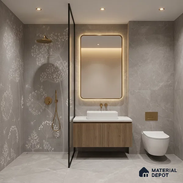 Floral Wall Tile TL 06088 B Concrete Checks Decor 4 ft x 2 ft Vitrified Matte Finish - 9 mm | Suitable For Living Room, Bedroom, Bathroom, Dining (Sample)