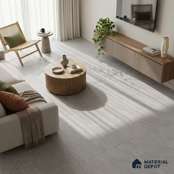 Cement Tundra Grey Wall & Floor Tile TL 06102 C Light Grey 4 ft x 2 ft Matte Finish Vitrified Tile - 9 mm | 6 Random Designs | Suitable For Living Room, Bedroom, Kitchen