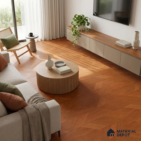 Wood Floor & Wall Tile TL 06118 B Parquet Teak 4 ft x 2 ft Vitrified Matte Finish - 9 mm | 4 Random Design | Suitable For Living Room, Bedroom, Bathroom, Kitchen