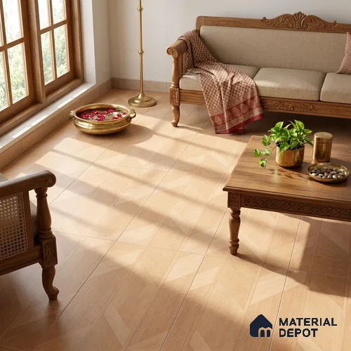 Wood Floor & Wall Tile TL 06118 Parquet Pine 4 ft x 2 ft Vitrified Matte Finish - 9 mm | 4 Random Design | Suitable For Living Room, Bedroom, Bathroom, Kitchen