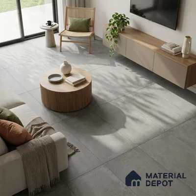Cement Look Wall & Floor Matte Finish Grey Vitrified Tile | TL 06122 D 4 ft x 2 ft - 9 mm | Suitable For Living Room, Hall & Study