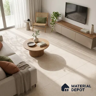 Marble Crema Marfil Wall & Floor Tile TL 06123 Warm Beige 4 ft x 2 ft Matte Finish Vitrified Tile - 9 mm | 4 Random Designs | Suitable For Living Room, Bedroom, Kitchen