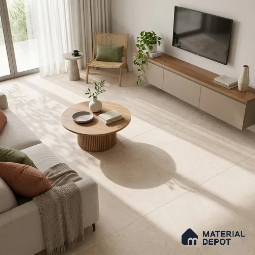 Marble Crema Marfil Wall & Floor Tile TL 06123 Warm Beige 4 ft x 2 ft Matte Finish Vitrified Tile - 9 mm | 4 Random Designs | Suitable For Living Room, Bedroom, Kitchen