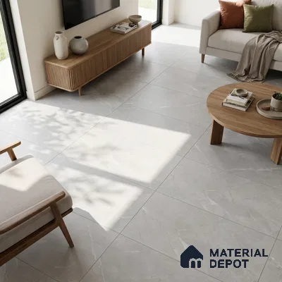 Marble Tundra Grey Wall & Floor Tile TL 06124 C Light Grey 4 ft x 2 ft Matte Finish Vitrified Tile - 9 mm | 12 Random Designs | Suitable For Living Room, Bedroom, Kitchen