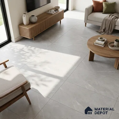 Marble Tundra Grey Wall & Floor Tile TL 06124 C Light Grey 4 ft x 2 ft Matte Finish Vitrified Tile - 9 mm | 12 Random Designs | Suitable For Living Room, Bedroom, Kitchen