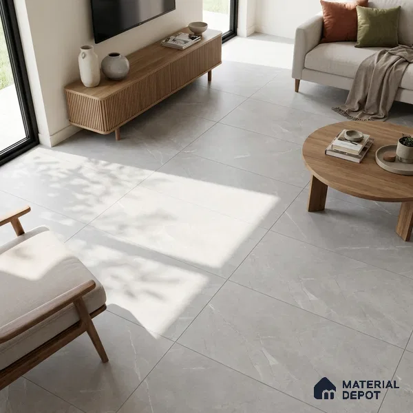 Marble Tundra Grey Wall & Floor Tile TL 06124 C Light Grey 4 ft x 2 ft Matte Finish Vitrified Tile - 9 mm | 12 Random Designs | Suitable For Living Room, Bedroom, Kitchen
