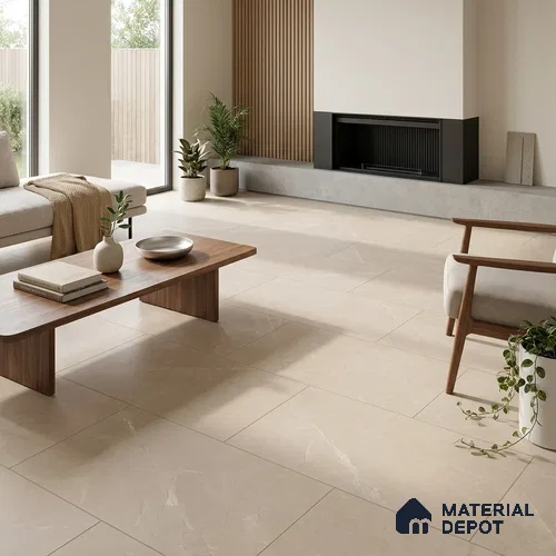 Marble Crema Marfil Wall & Floor Tile TL 06124 E Taupe Beige 4 ft x 2 ft Matte Finish Vitrified Tile - 9 mm | 12 Random Designs | Suitable For Living Room, Bedroom, Kitchen