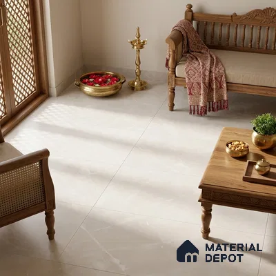 Marble Crema Marfil Wall & Floor Tile TL 06124 Ivory Beige 4 ft x 2 ft Matte Finish Vitrified Tile - 9 mm | 12 Random Designs | Suitable For Living Room, Bedroom, Kitchen