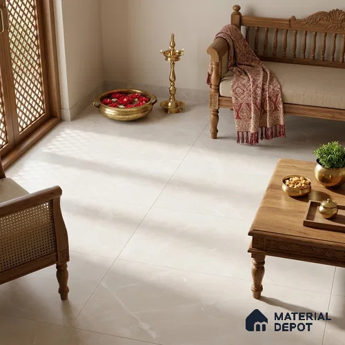 Marble Crema Marfil Wall & Floor Tile TL 06124 Ivory Beige 4 ft x 2 ft Matte Finish Vitrified Tile - 9 mm | 12 Random Designs | Suitable For Living Room, Bedroom, Kitchen