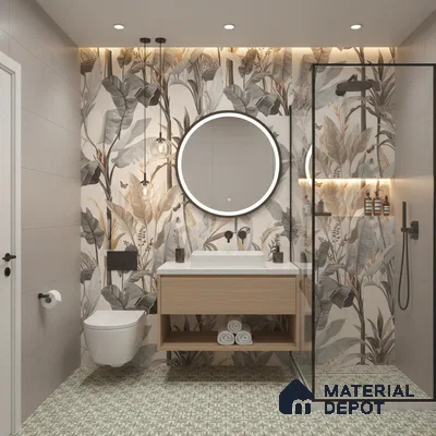Tropical Wall Tile TL 06126 Forest Crema Decor B 4 ft x 2 ft Vitrified Matte Finish - 9 mm | Suitable For Living Room, Bedroom, Bathroom, Dining (Sample)