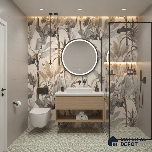 Tropical Wall Tile TL 06126 Forest Crema Decor B 4 ft x 2 ft Vitrified Matte Finish - 9 mm | Suitable for Bathroom, Accent/Feature Wall, Basin Area