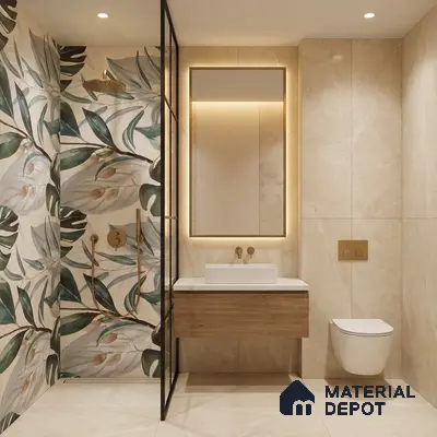 Tropical Wall Tile TL 06127 Monstera Blanco Decor Pattern 2 4 ft x 2 ft Vitrified Matte Finish - 9 mm | (1 Box Contain Single Design ) | Suitable For Living Room, Bedroom, Bathroom, Dining