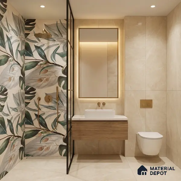 Tropical Wall Tile TL 06127 Monstera Blanco Decor Pattern 2 4 ft x 2 ft Vitrified Matte Finish - 9 mm | (1 Box Contain Single Design ) | Suitable For Living Room, Bedroom, Bathroom, Dining
