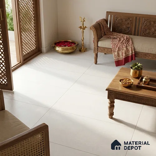 Cement Wall & Floor Tile TL 06128 Chalk White 4 ft x 2 ft Matte Finish Vitrified Tile - 9 mm | 6 Random Design | Suitable For Living Room, Hall, Bedroom