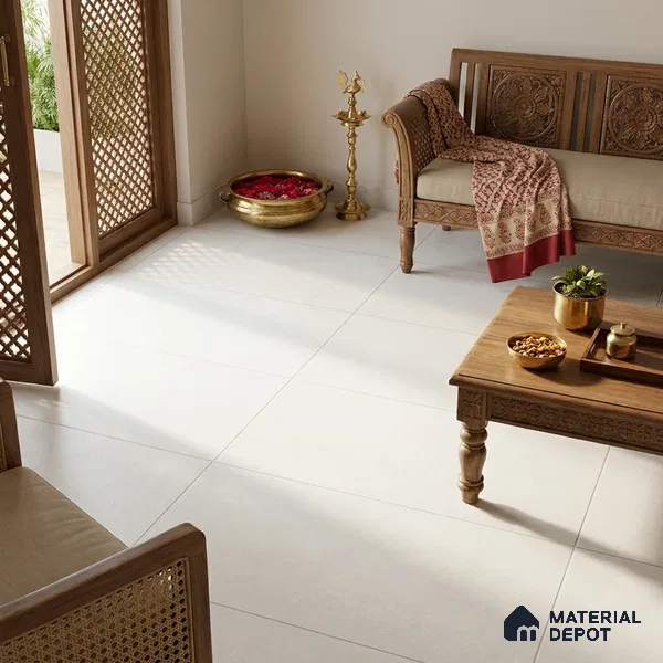 Cement Wall & Floor Tile TL 06128 Chalk White 4 ft x 2 ft Matte Finish Vitrified Tile - 9 mm | 6 Random Design | Suitable For Living Room, Hall, Bedroom