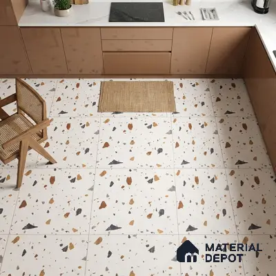 Terrazzo Floor & Wall Tile TL 06131 C Stellar Dust 2 ft x 2 ft Rustic Carving Matte Finish Vitrified Tile - 9 mm |  Suitable For Living Room, Bedroom, Bathroom, Kitchen & Dining