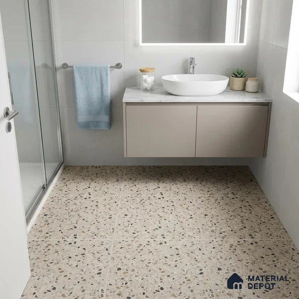 Terrazzo Floor & Wall Tile TL 06131 C Stellar Dust 2 ft x 2 ft Rustic Carving Matte Finish Vitrified Tile - 9 mm |  Suitable For Living Room, Bedroom, Bathroom, Kitchen & Dining