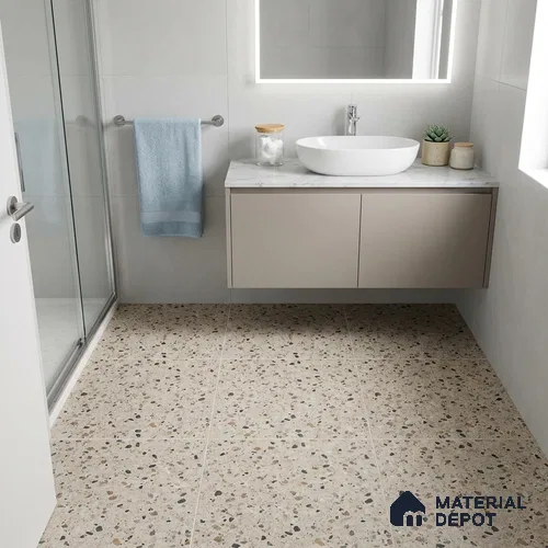 Terrazzo Floor & Wall Tile TL 06131 C Stellar Dust 2 ft x 2 ft Rustic Carving Matte Finish Vitrified Tile - 9 mm | Suitable For Living Room, Bedroom, Bathroom, Kitchen & Dining