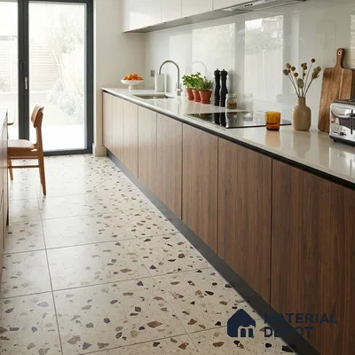 Terrazzo Floor & Wall Tile TL 06131 C Stellar Dust 2 ft x 2 ft Rustic Carving Matte Finish Vitrified Tile - 9 mm |  Suitable For Living Room, Bedroom, Bathroom, Kitchen & Dining
