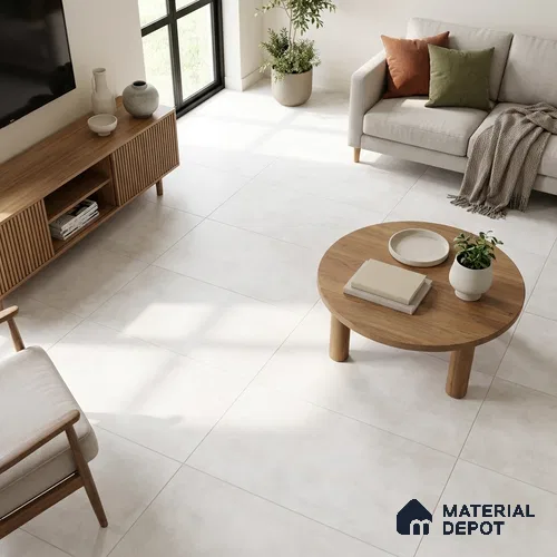 Cement Wall & Floor Tile TL 06134 D Ivory Pearl 4 ft x 2 ft Matte Finish Vitrified Tile - 9 mm | 4 Random Design | Suitable For Living Room, Hall, Bedroom