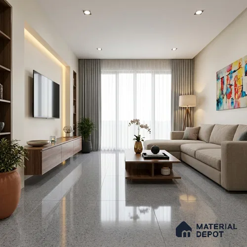 Terrazzo Floor & Wall Tile TL 06138 C S&P Grigio 4 ft x 2 ft Vitrified Glossy Finish - 9 mm | Ideal For Living Room, Bedroom, Bathroom, Kitchen