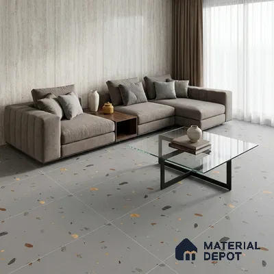 Terrazzo Floor & Wall Tile TL 06138 D Terrazzo Grigio 4 ft x 2 ft Vitrified Matte Finish - 9 mm | Ideal For Living Room, Bedroom, Bathroom, Kitchen