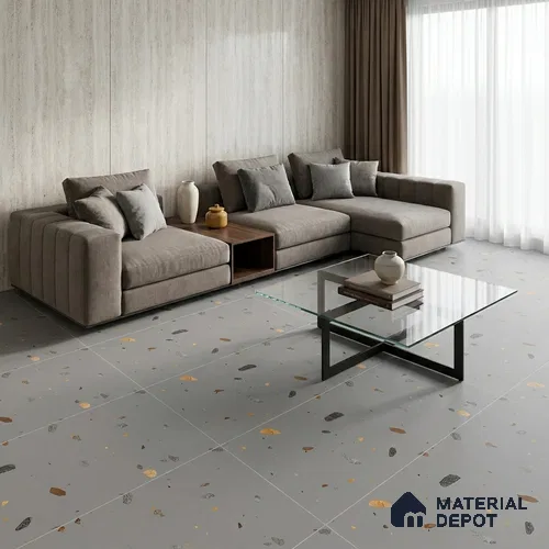 Terrazzo Floor & Wall Tile TL 06138 D Terrazzo Grigio 4 ft x 2 ft Vitrified Matte Finish - 9 mm | Ideal For Living Room, Bedroom, Bathroom, Kitchen
