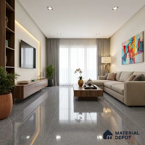 Terrazzo Floor & Wall Tile TL 06141 E S&P Nero 4 ft x 2 ft Vitrified Glossy Finish - 9 mm | Ideal For Living Room, Bedroom, Bathroom, Kitchen