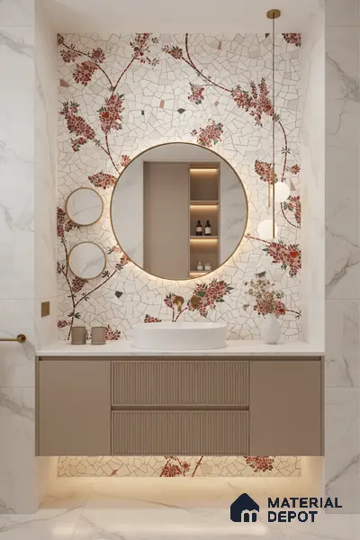 Floral Wall Tile TL 06143 B Crackle Flora Decor 4 ft x 2 ft Vitrified Glue Matte Finish - 9 mm | Suitable For Living Room, Bedroom, Bathroom, Dining