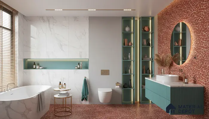 Terrazzo Floor & Wall Tile TL 06143 C Crackle Rosso 4 ft x 2 ft Vitrified Glue Matte Finish - 9 mm | 4 Random Design | Suitable For Living Room, Bedroom, Kitchen