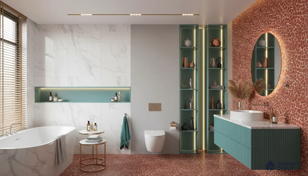 Terrazzo Floor & Wall Tile TL 06143 C Crackle Rosso 4 ft x 2 ft Vitrified Glue Matte Finish - 9 mm | 4 Random Design | Suitable For Living Room, Bedroom, Kitchen