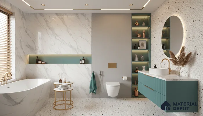 Terrazzo Floor & Wall Tile TL 06143 Crackle Bianco 4 ft x 2 ft Vitrified Glue Matte Finish - 9 mm | 6 Random Design | Suitable For Living Room, Bedroom, Kitchen