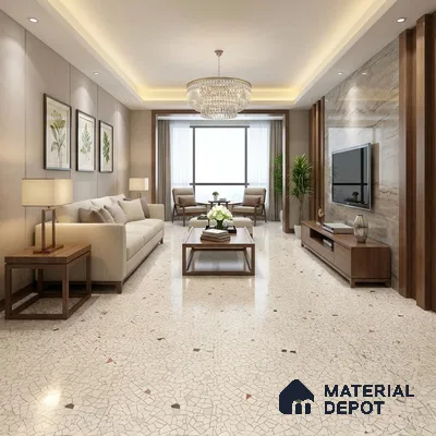 Terrazzo Floor & Wall Tile TL 06143 Crackle Bianco 4 ft x 2 ft Vitrified Glue Matte Finish - 9 mm | 6 Random Design | Suitable For Living Room, Bedroom, Kitchen