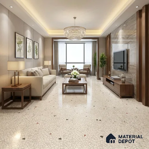 Terrazzo Floor & Wall Tile TL 06143 Crackle Bianco 4 ft x 2 ft Vitrified Glue Matte Finish - 9 mm | 6 Random Design | Suitable For Living Room, Bedroom, Kitchen