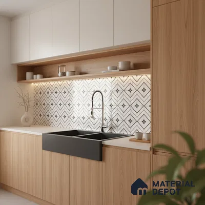 Moroccan Look Floor & Wall Tile TL 06149 Alya 2 ft x 2 ft Sinker Finish Vitrified Tile - 9 mm | Suitable For Kitchen, Accent/Feature Wall, Bathroom | Please Expect a Slight Variation of Pattern