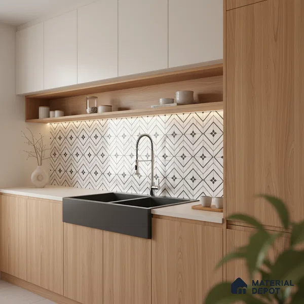 Moroccan Look Floor & Wall Tile TL 06149 Alya 2 ft x 2 ft Sinker Finish Vitrified Tile - 9 mm | Suitable For Kitchen, Accent/Feature Wall, Bathroom | Please Expect a Slight Variation of Pattern