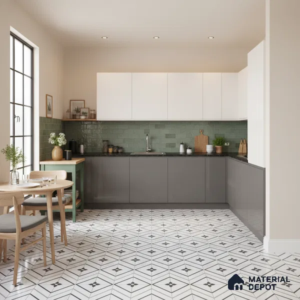 Moroccan Look Floor & Wall Tile TL 06149 Alya 2 ft x 2 ft Sinker Finish Vitrified Tile - 9 mm | Suitable For Kitchen, Accent/Feature Wall, Bathroom | Please Expect a Slight Variation of Pattern