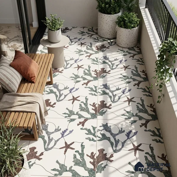 Moroccan Look Floor & Wall Tile TL 06155 Alpha 2 ft x 2 ft Sinker Finish Vitrified Tile - 9 mm | Suitable For Kitchen, Accent/Feature Wall, Dining Area | Please Expect a Slight Variation of Pattern & Random Designs