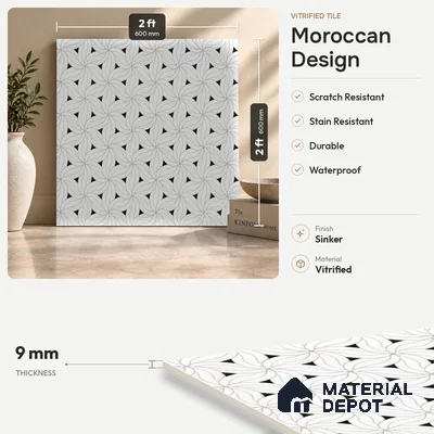 Moroccan Look Floor & Wall Tile TL 06156 Canis 2 ft x 2 ft Sinker Finish Vitrified Tile - 9 mm | Suitable For Kitchen, Bathroom, Dining Area | Please Expect a Slight Variation of Pattern