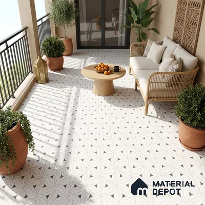 Moroccan Look Floor & Wall Tile TL 06156 Canis 2 ft x 2 ft Sinker Finish Vitrified Tile - 9 mm | Suitable For Kitchen, Bathroom, Dining Area | Please Expect a Slight Variation of Pattern