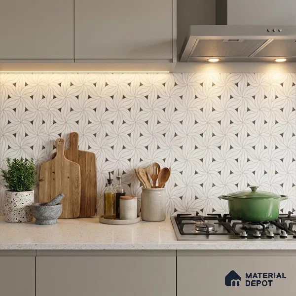 Moroccan Look Floor & Wall Tile TL 06156 Canis 2 ft x 2 ft Sinker Finish Vitrified Tile - 9 mm | Suitable For Kitchen, Bathroom, Dining Area | Please Expect a Slight Variation of Pattern