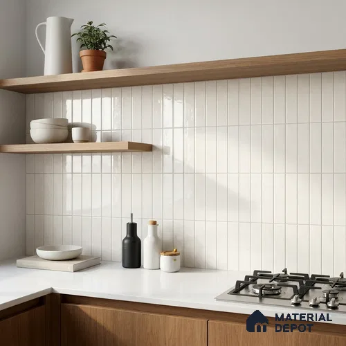 Subway Wall Tile TL 06161 Eclat Blanc Radiant Glaze 12 x 3 inch Ceramic Glossy Finish - 10 mm | 48 Random Design | Suitable for Accent / Feature Walls, Bathroom, Kitchen Wall & Backsplashes