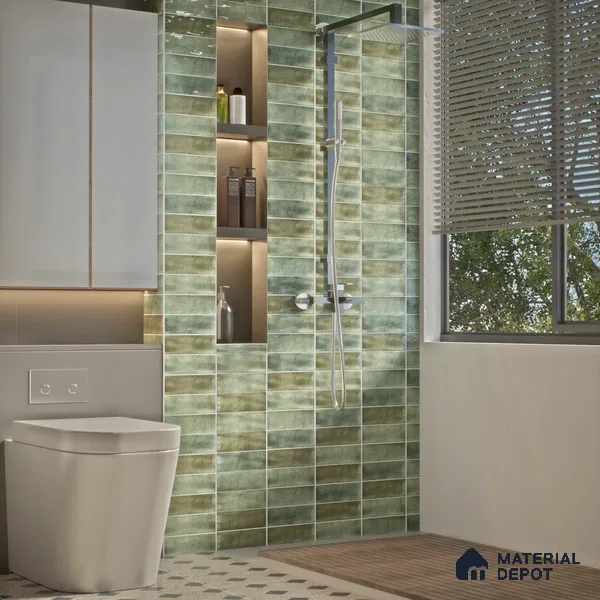 Subway Wall Tile TL 06162 B Harbor Mint Frost 9 x 3 inch Ceramic Glossy Finish - 10 mm | 68 Random Design | Suitable for Accent / Feature Walls, Bathroom, Kitchen Wall & Backsplashes